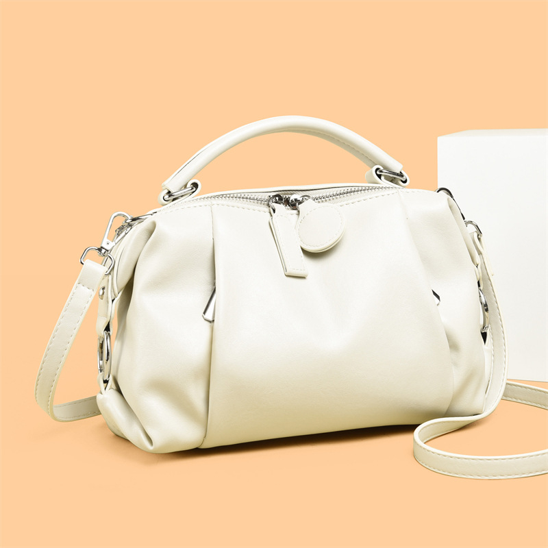 Ženska torbica od prave kože s mekom teksturom, crossbody torba, sjajna koža, svestran stil, retro Boston stil