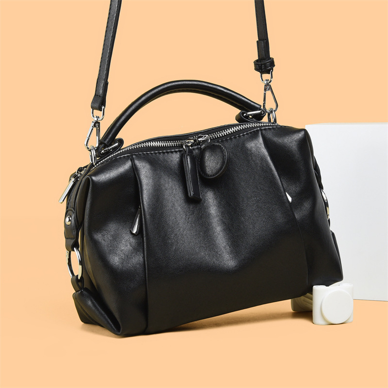 Ženska torbica od prave kože s mekom teksturom, crossbody torba, sjajna koža, svestran stil, retro Boston stil