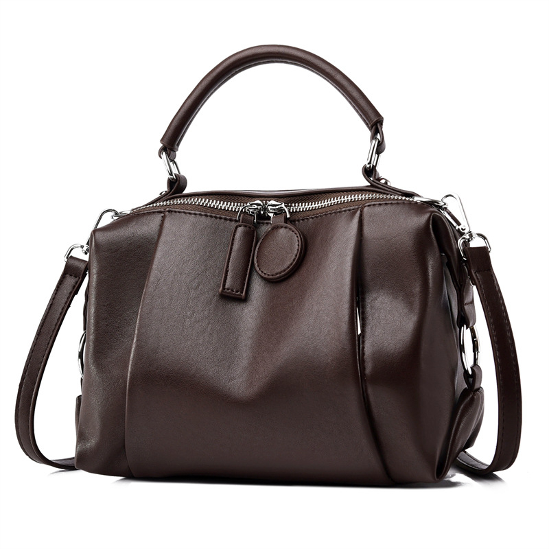 Ženska torbica od prave kože s mekom teksturom, crossbody torba, sjajna koža, svestran stil, retro Boston stil