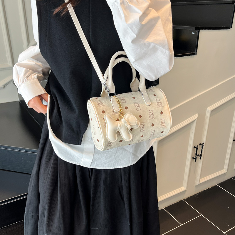 Tisnuta cilindrična torba Boston, nišnoga dizajna, svestrana torba za rame i crossbody, svjež stil, ženska torba