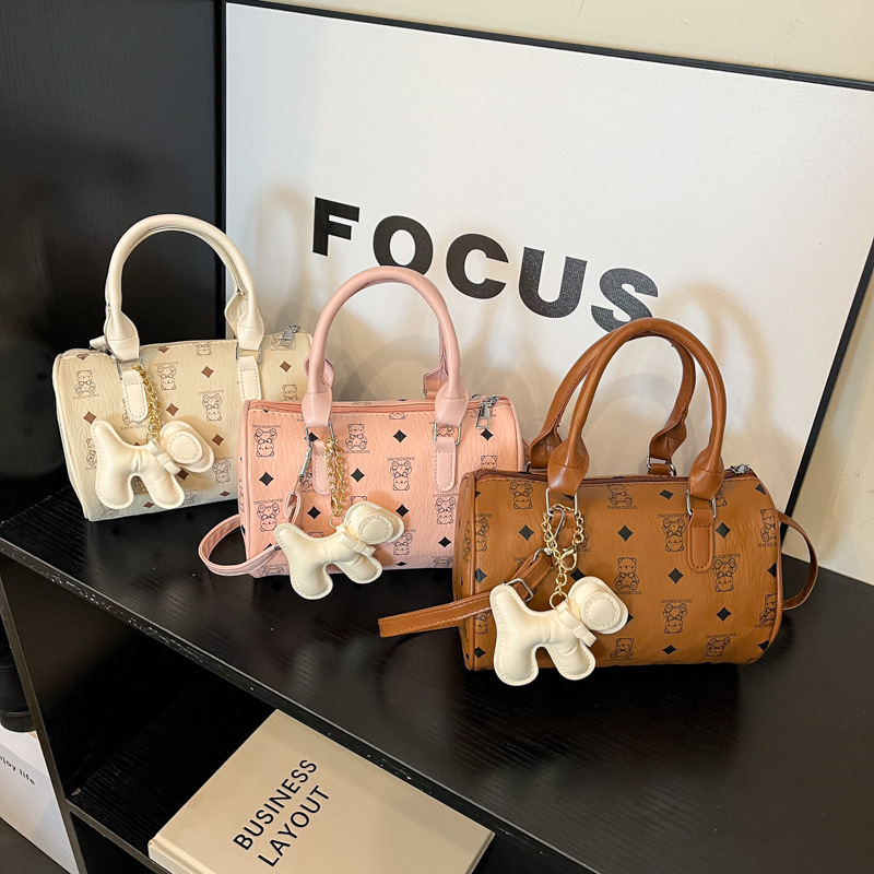 Tisnuta cilindrična torba Boston, nišnoga dizajna, svestrana torba za rame i crossbody, svjež stil, ženska torba