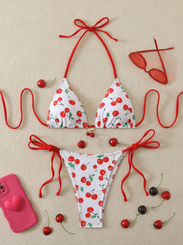Új stílusú női két részes bikini pöttyös mintával, nyakpántos, hátkötős, hátul nyitott