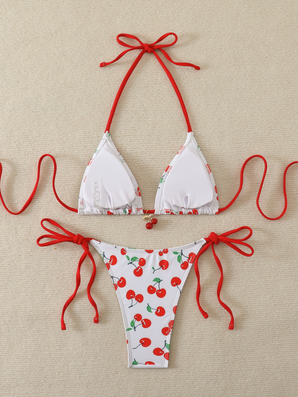 Új stílusú női két részes bikini pöttyös mintával, nyakpántos, hátkötős, hátul nyitott