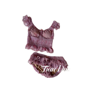 Seksi ljubičasti bikini s otvorenim ramenima, uskim strukom, cvjetni uzorak, za odmor i spa