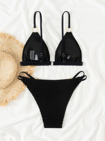Seksi crni dvodijelni kupaći kostim za žene s podesivim naramenicama – bikini za plažu i spa odmor