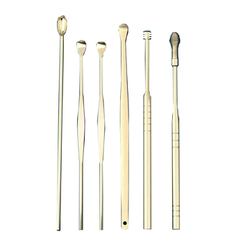 Set de șase linguri de urechi din oțel inoxidabil, culoare aurie, pentru curățarea urechilor acasă, unelte portabile