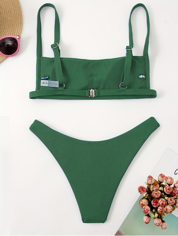 Jiayu Ženski dvodijelni bikini, jednobojni, s podstavljenim gornjim dijelom, visoka elastičnost za plivanje i odmor