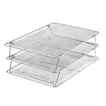 Grilă de răcire din oțel inoxidabil, trei niveluri, pliabilă pentru coacere și uscare, drenaj de ulei, dimensiuni 41,9 × 30,48 cm