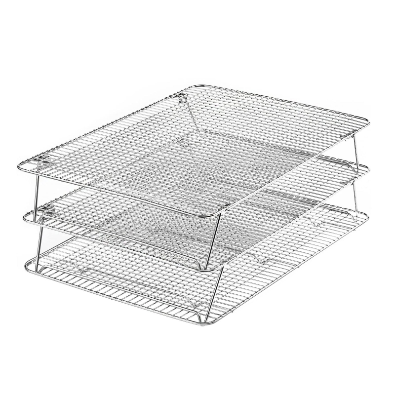 Grilă de răcire din oțel inoxidabil, trei niveluri, pliabilă pentru coacere și uscare, drenaj de ulei, dimensiuni 41,9 × 30,48 cm