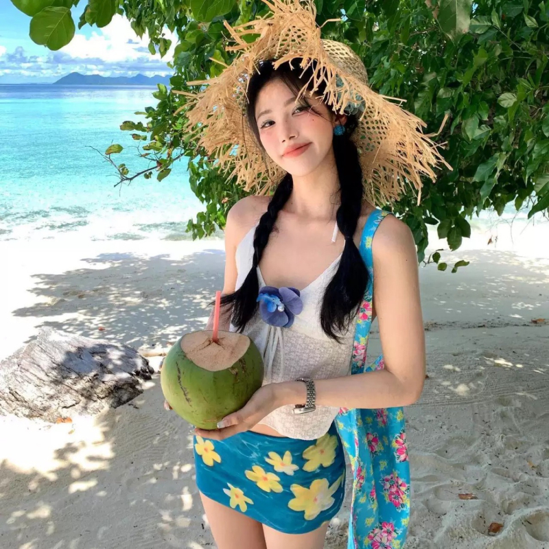 Bikini s visokim strukom i suknjom, dvodijelni, bez leđa, seksi kupaći kostim