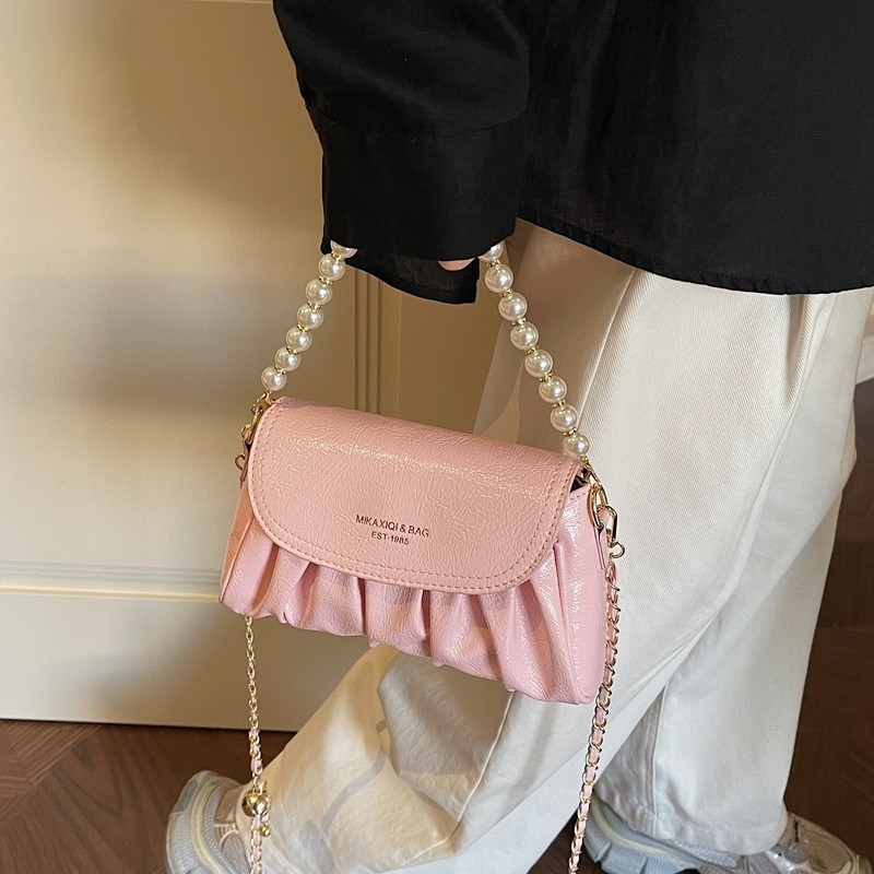 Visokokvalitetna mala torbica s plisiranim dizajnom nalik oblaku, lanac s perlama, kvadratna crossbody torbica