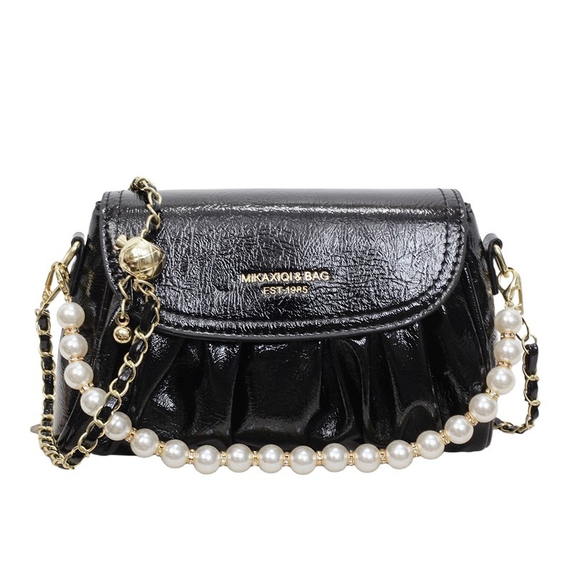 Visokokvalitetna mala torbica s plisiranim dizajnom nalik oblaku, lanac s perlama, kvadratna crossbody torbica