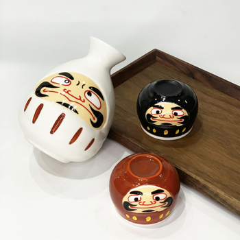 Cană de sake în stil japonez cu Daruma pictat manual, set cu un vas și două căni pentru Shochu, serviciu ceramic retro pentru vin într-o cutie cadou