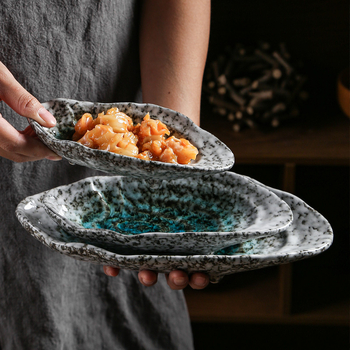 Set ceramic de masă cu glazură subglazură, design retro creativ — farfurie pentru sushi și sashimi, farfurie pentru feluri reci, farfurie mică
