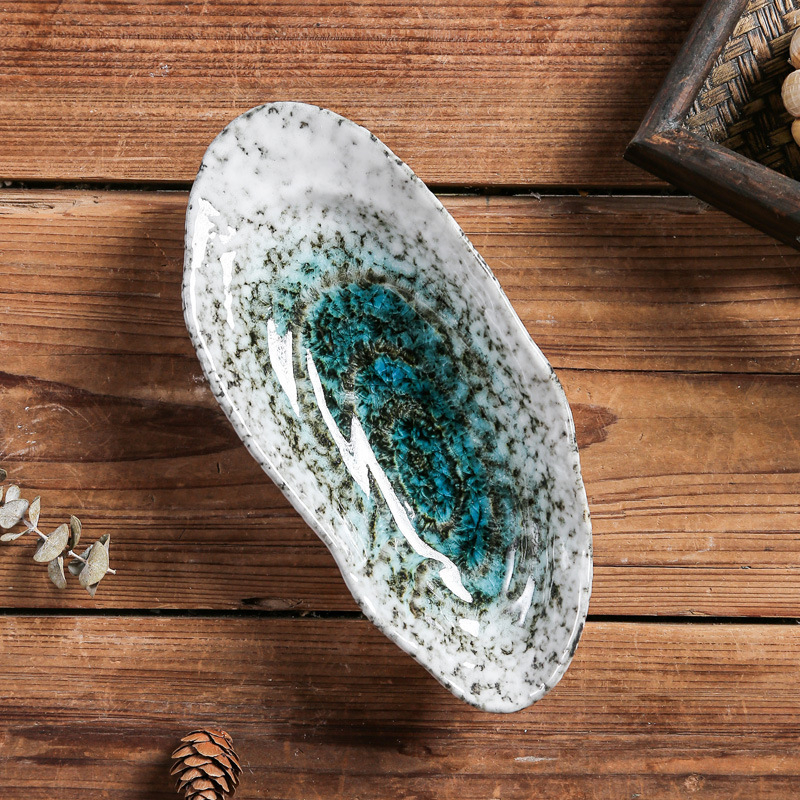 Set ceramic de masă cu glazură subglazură, design retro creativ — farfurie pentru sushi și sashimi, farfurie pentru feluri reci, farfurie mică
