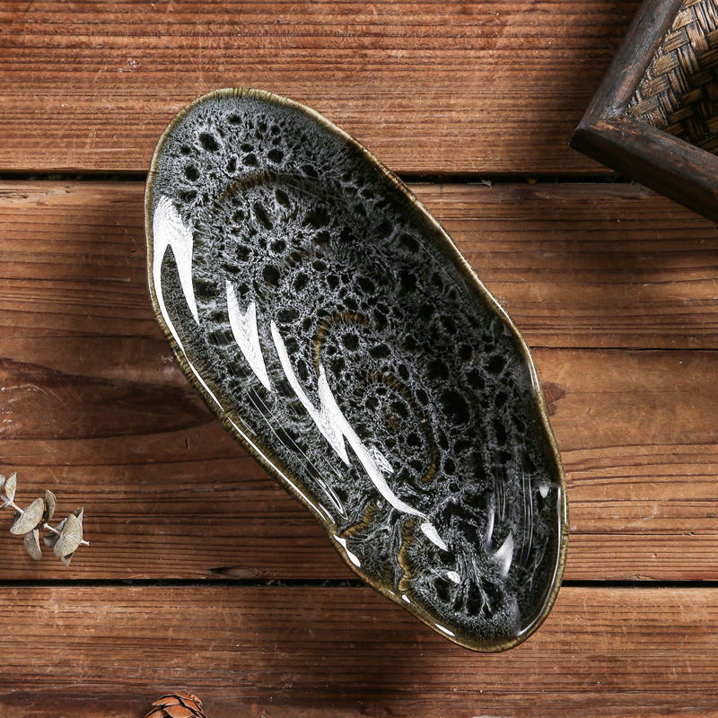 Set ceramic de masă cu glazură subglazură, design retro creativ — farfurie pentru sushi și sashimi, farfurie pentru feluri reci, farfurie mică