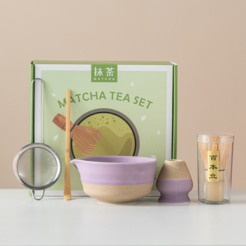Vas ceramic pentru matcha, culoare macarons, set japonez de ceai pentru matcha cu tel de amestec și perie pentru matcha, set de cinci până la șapte piese