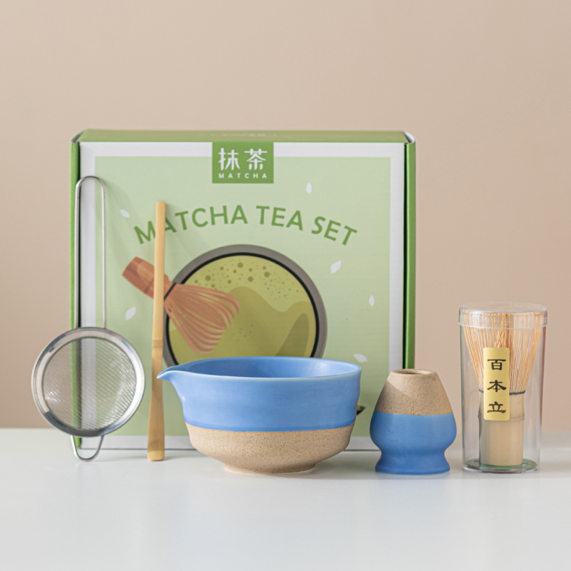 Vas ceramic pentru matcha, culoare macarons, set japonez de ceai pentru matcha cu tel de amestec și perie pentru matcha, set de cinci până la șapte piese