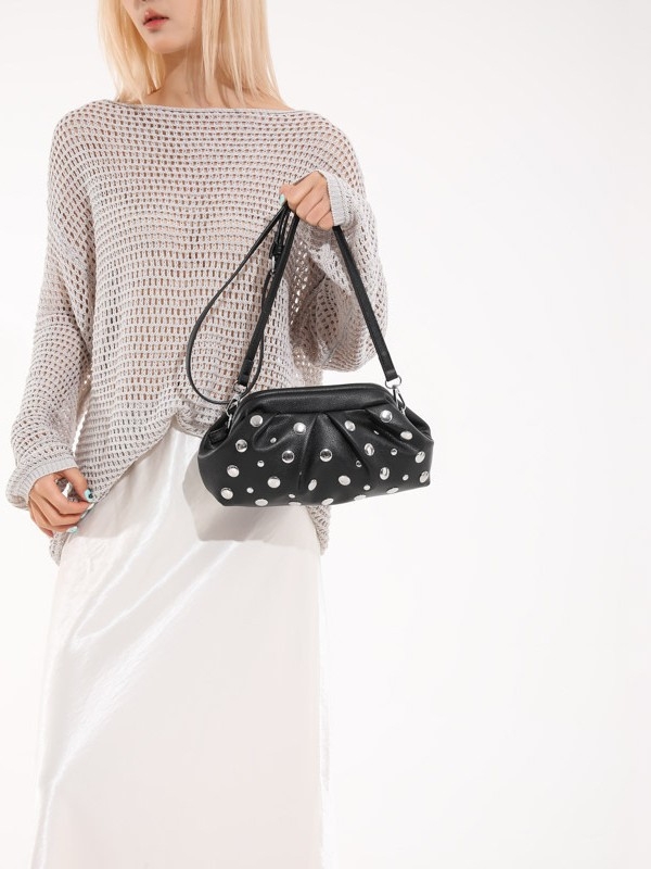 Urban minimalistička PU torba za rame s lancem, mala plisirana ženska crossbody torbica s ukrasnim gumbima u obliku gljiva