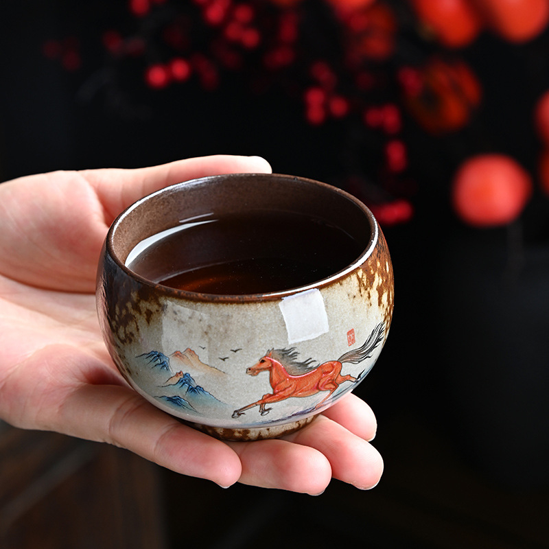 Cească de ceai din ceramică cu aspect de lemn ars, motiv frumusețe din Opera din Beijing, ceașcă mare, cadou personalizabil