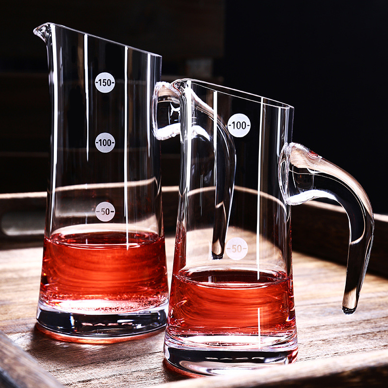Decantor de vin din sticlă de cristal, cu scară de măsură, pentru vin roșu și alb