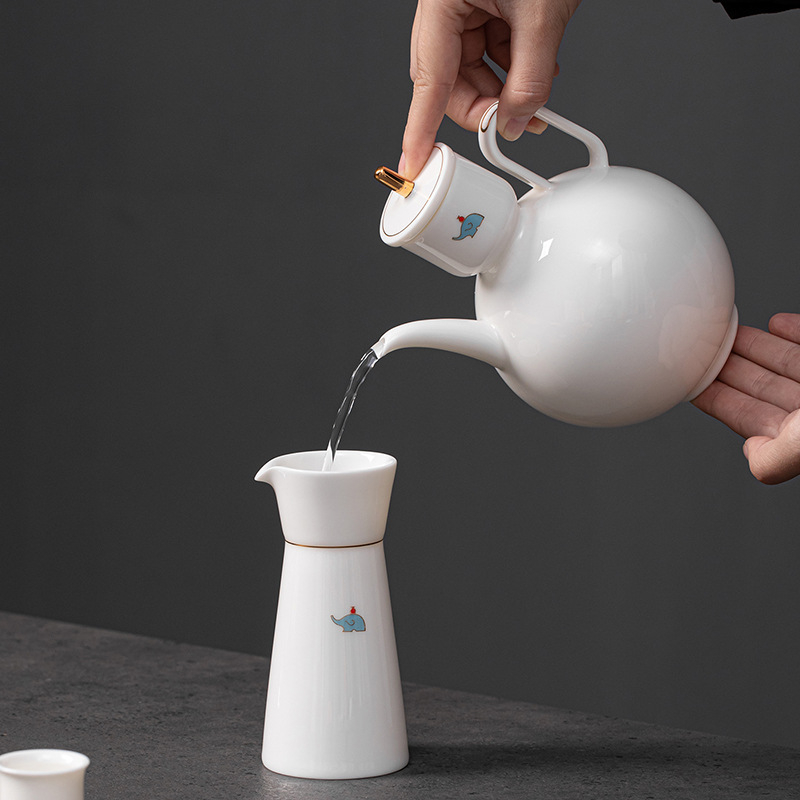 Set ceramic de vin de înaltă calitate pentru uz casnic, în trei piese: mic recipient pentru vin, separator de vin și pahar de vin