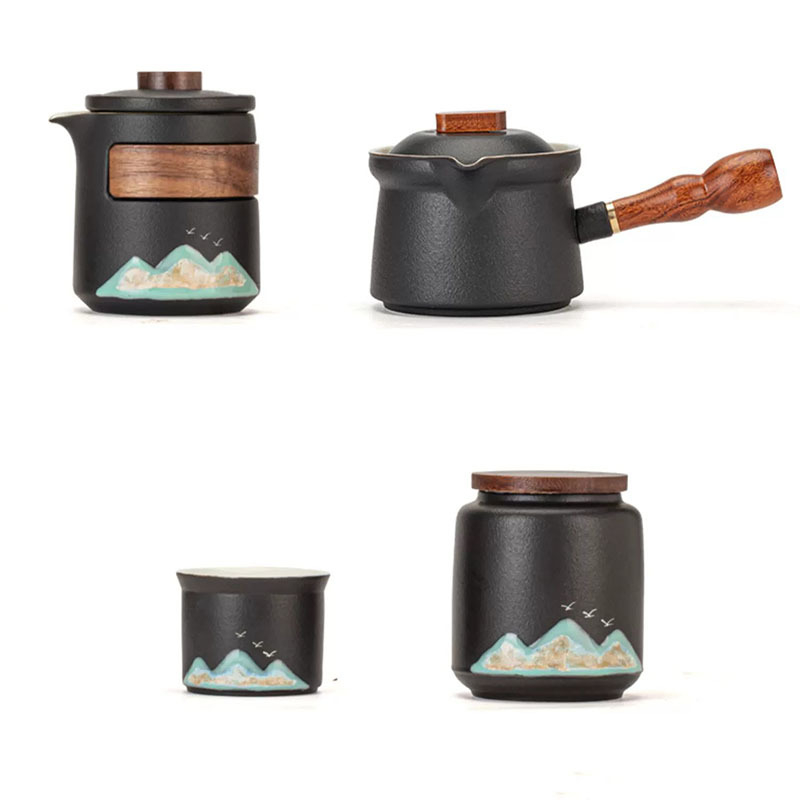 Set de ceai portabil din ceramică, pentru călătorii, utilizare în afaceri și în aer liber, cadou compact