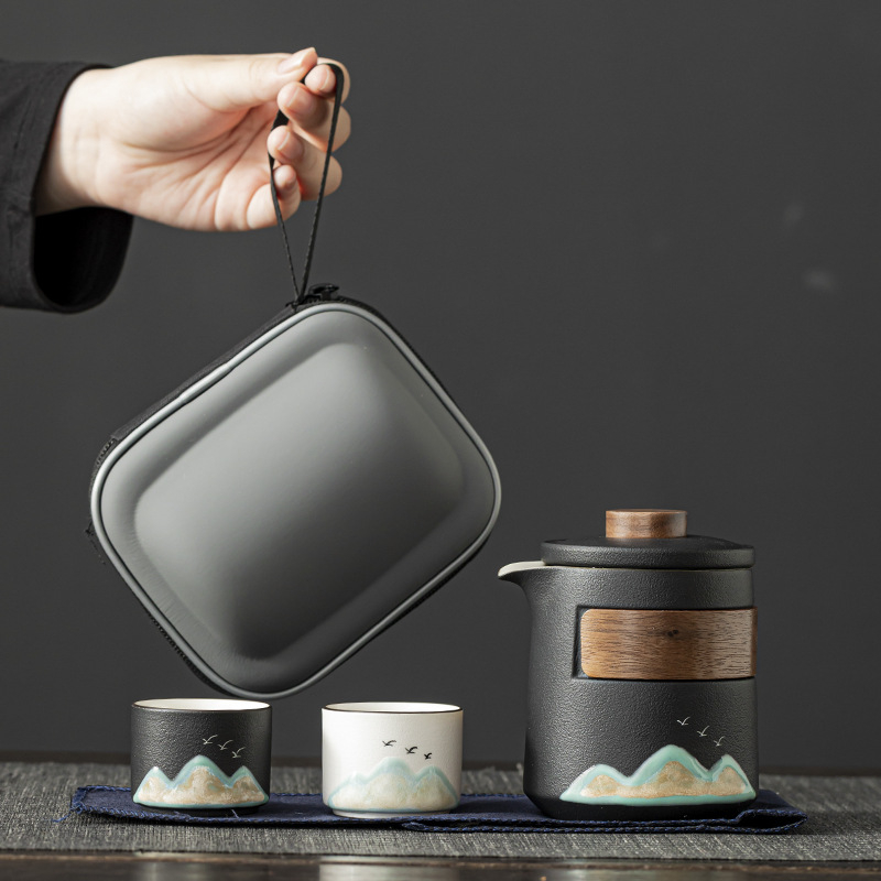 Set de ceai portabil din ceramică, pentru călătorii, utilizare în afaceri și în aer liber, cadou compact