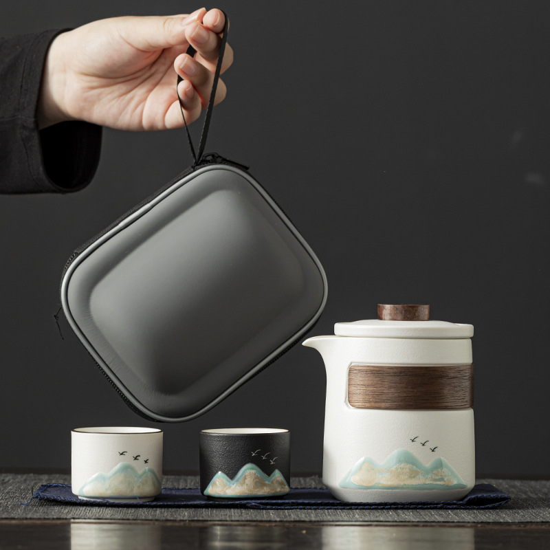 Set de ceai portabil din ceramică, pentru călătorii, utilizare în afaceri și în aer liber, cadou compact