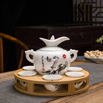 Set ceramic de încălzire a vinului în stil chinezesc pentru uz casnic, cană de vin tradițională și pahare de licor