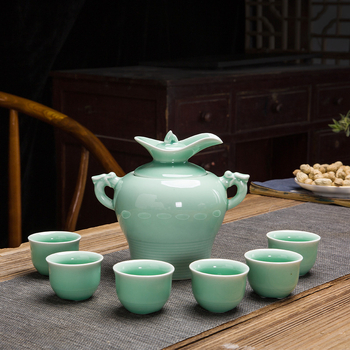 Set ceramic de încălzire a vinului în stil chinezesc pentru uz casnic, cană de vin tradițională și pahare de licor
