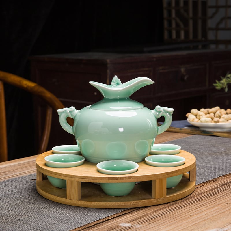 Set ceramic de încălzire a vinului în stil chinezesc pentru uz casnic, cană de vin tradițională și pahare de licor