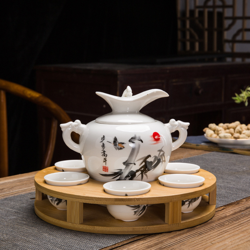Set ceramic de încălzire a vinului în stil chinezesc pentru uz casnic, cană de vin tradițională și pahare de licor