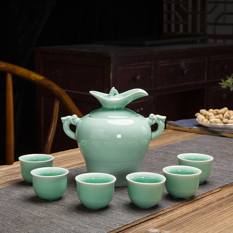 Set ceramic de încălzire a vinului în stil chinezesc pentru uz casnic, cană de vin tradițională și pahare de licor