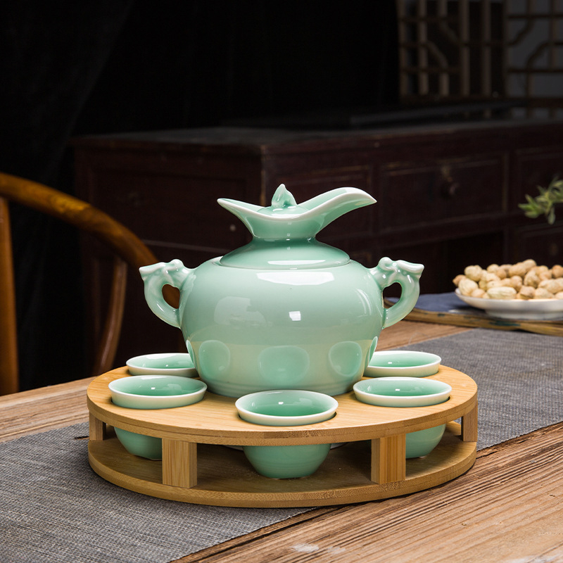 Set ceramic de încălzire a vinului în stil chinezesc pentru uz casnic, cană de vin tradițională și pahare de licor