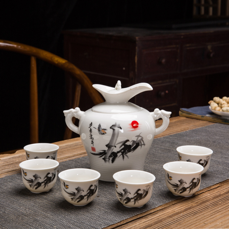 Set ceramic de încălzire a vinului în stil chinezesc pentru uz casnic, cană de vin tradițională și pahare de licor