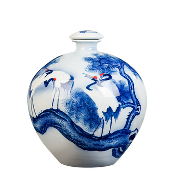 Vas ceramic albastru-alb pentru vin, pictat manual, recipient sigilat pentru băuturi alcoolice, disponibil în 2,5 kg, 5 kg, 7,5 kg și 15 kg