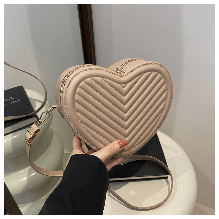 Ženska mala torbica u obliku srca boje breskve sa kariranim uzorkom, preko ramena crossbody torba, 2024 novi stil