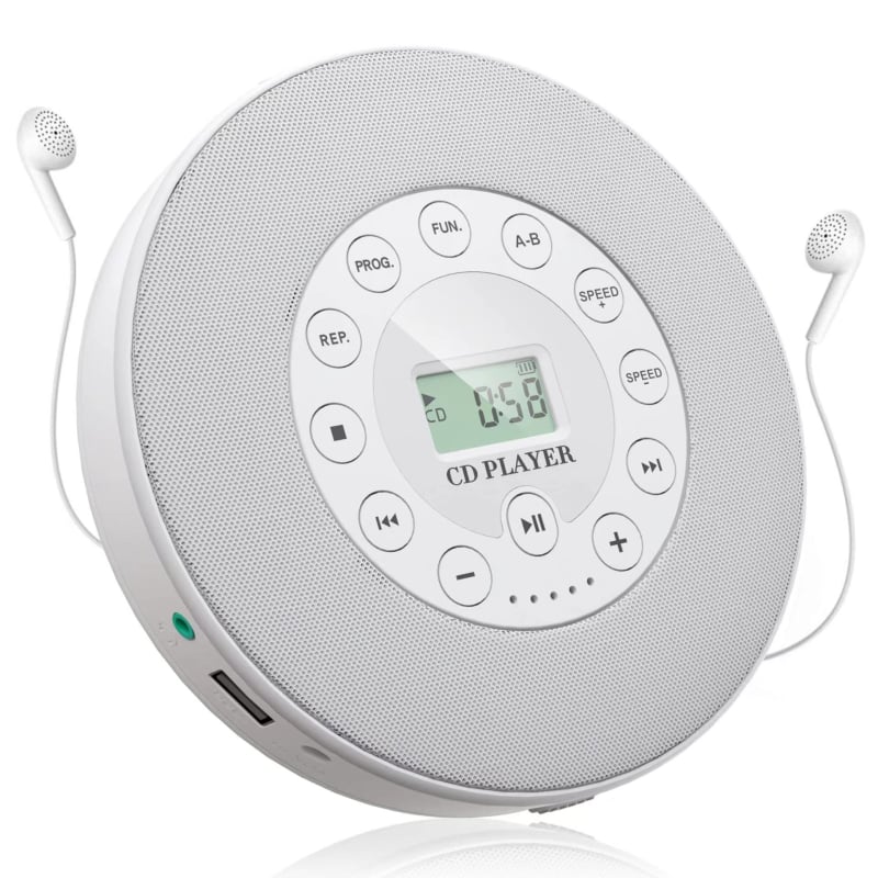 Портативен CD плеър с функция за учене и повторение, USB възпроизвеждане на музика и радио