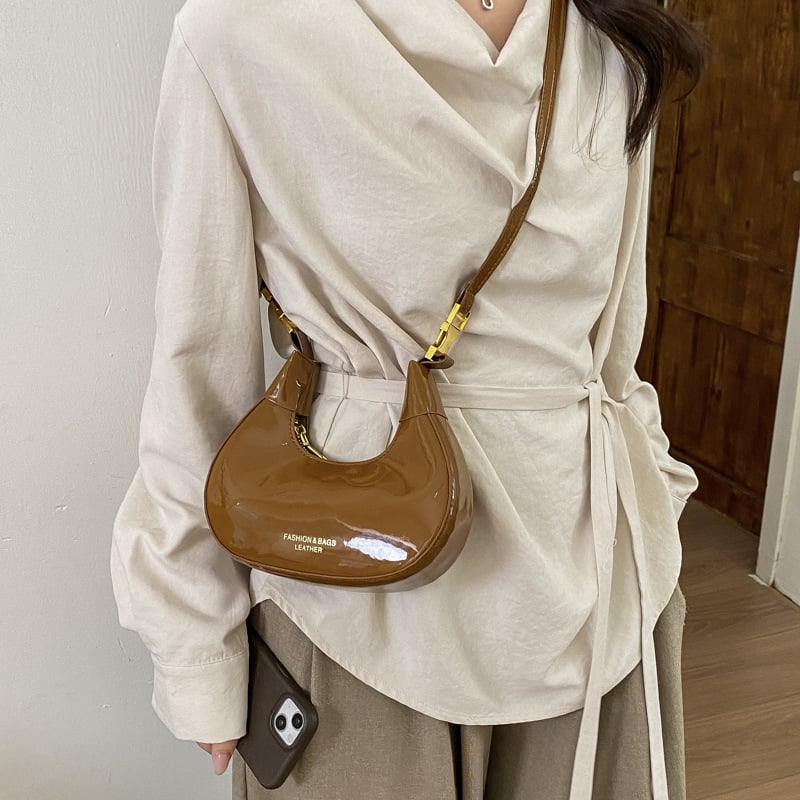 Mini torbica u obliku polumjeseca, retro sjajna ženska torba za ramena, svestrana crossbody torba