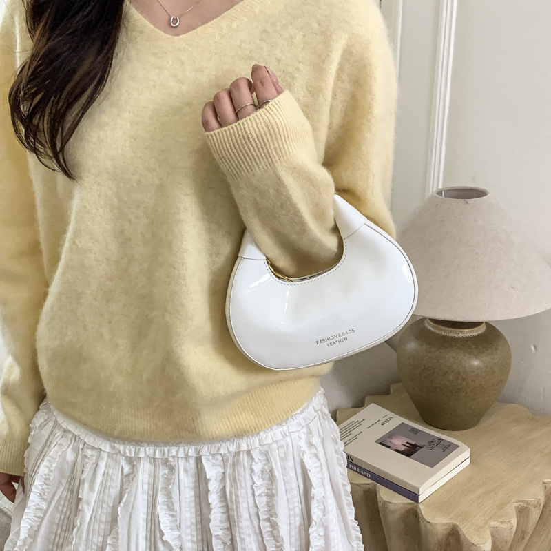 Mini torbica u obliku polumjeseca, retro sjajna ženska torba za ramena, svestrana crossbody torba
