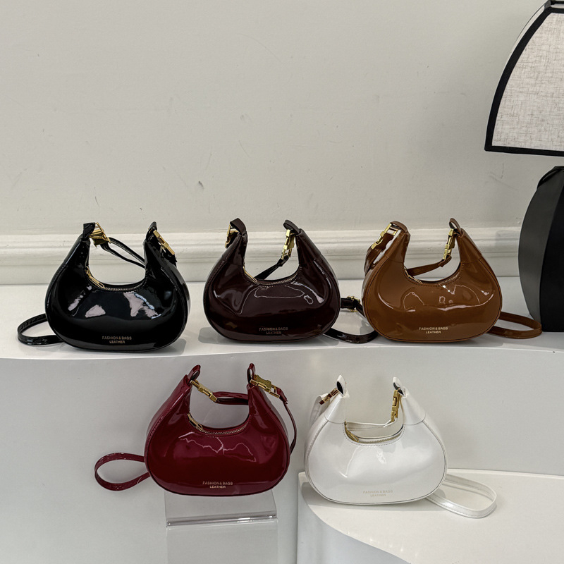 Mini torbica u obliku polumjeseca, retro sjajna ženska torba za ramena, svestrana crossbody torba