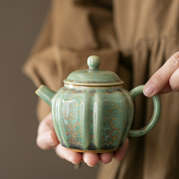 Ceainic din porțelan turcoaz-verde, glazură de cuptor, stil retro, tacâm de ceai Kung Fu pentru acasă, model nou 2026, singur ceainic