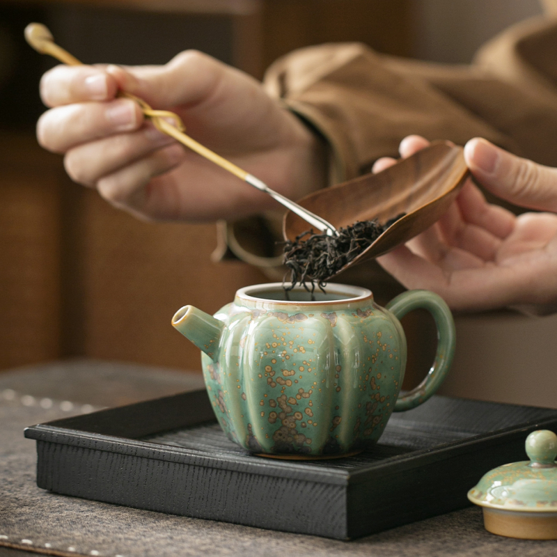 Ceainic din porțelan turcoaz-verde, glazură de cuptor, stil retro, tacâm de ceai Kung Fu pentru acasă, model nou 2026, singur ceainic