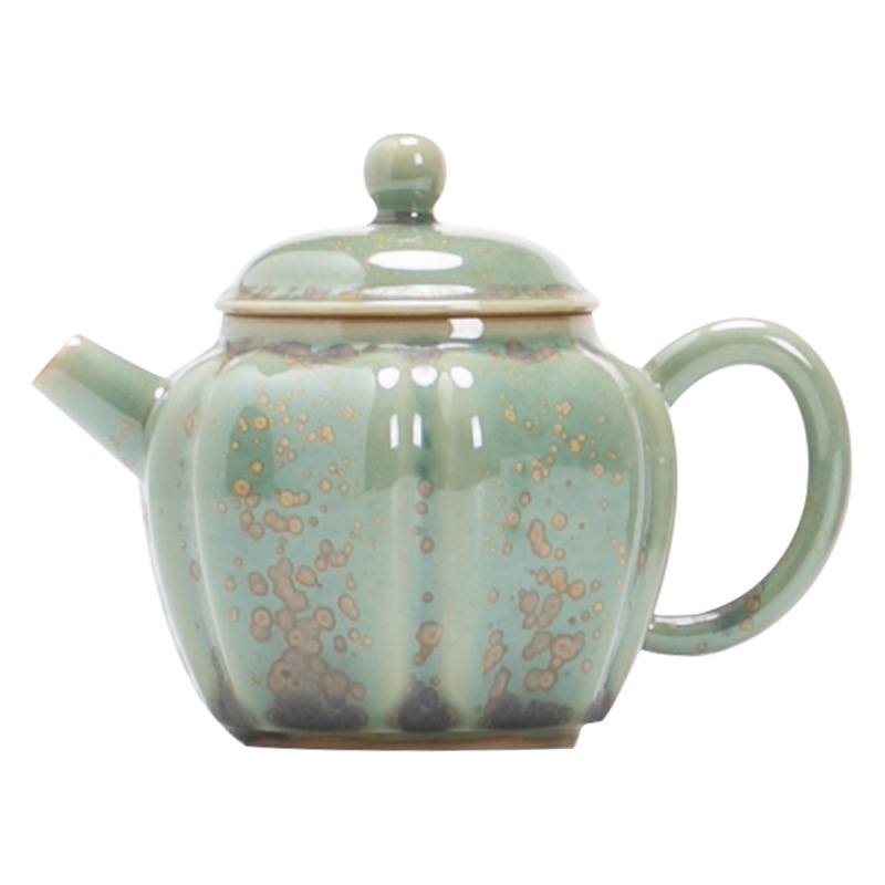 Ceainic din porțelan turcoaz-verde, glazură de cuptor, stil retro, tacâm de ceai Kung Fu pentru acasă, model nou 2026, singur ceainic