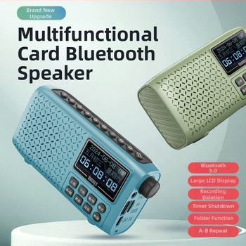 DX90 Bluetooth rádio s dvojitými slotmi na karty, USB disk, nahrávanie, opakované prehrávanie, zobrazenie textov a časovač