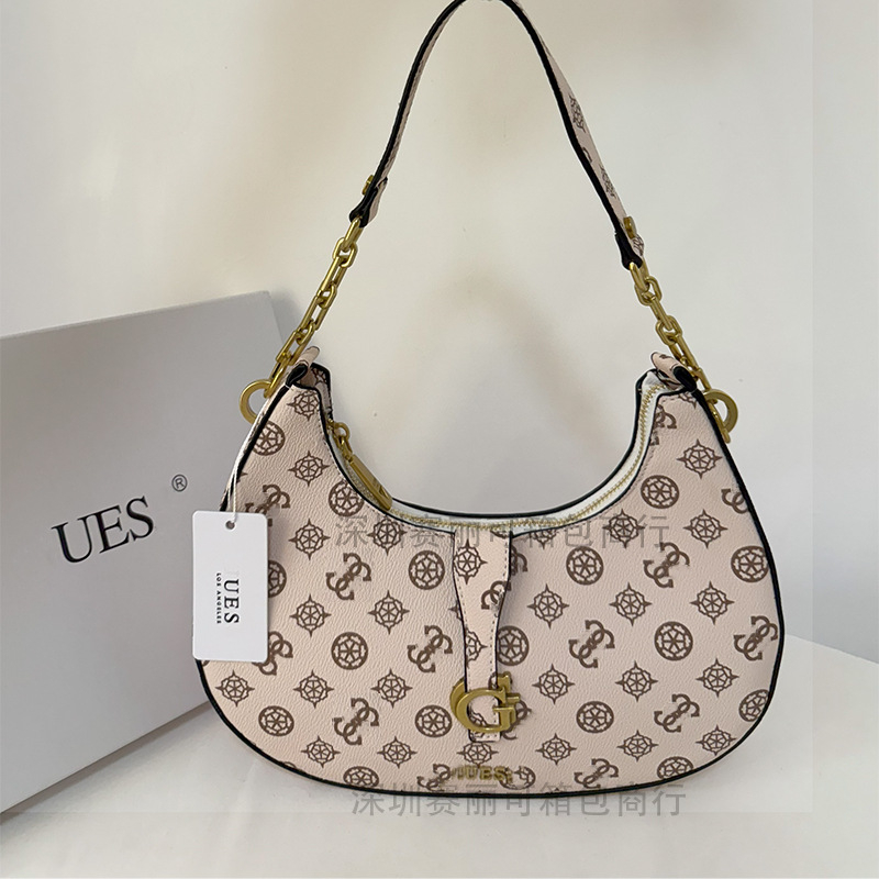 Denim torba u obliku polumjeseca s printom lanca, crossbody preko ramena za žene