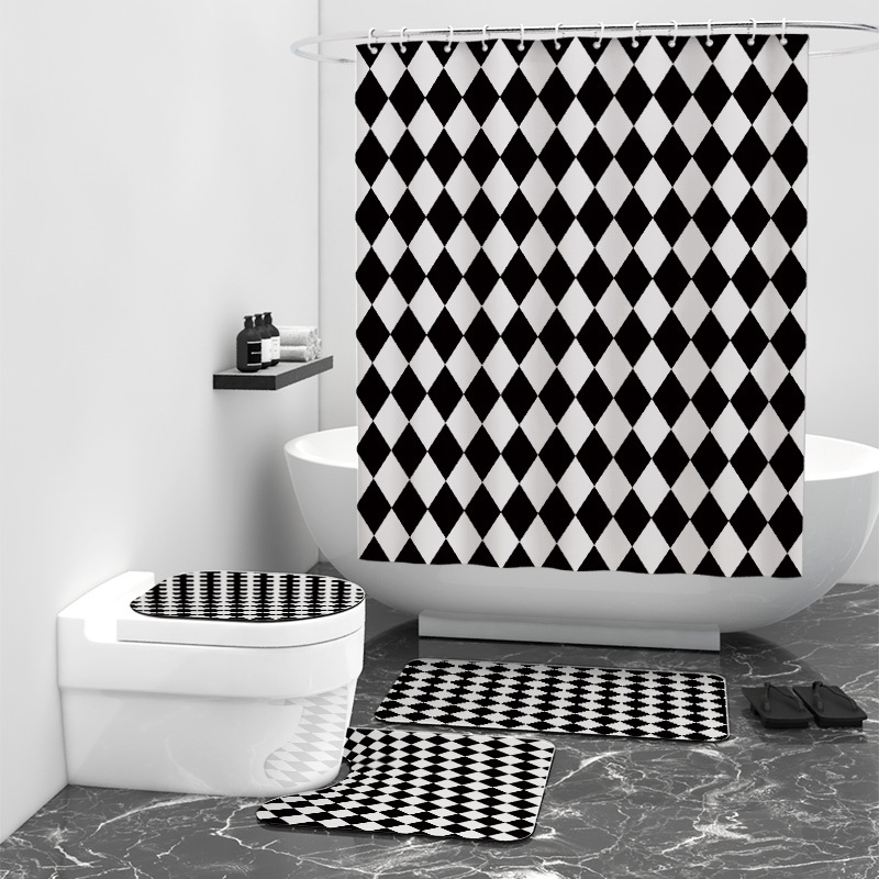 Cortină de duș premium din pongee, impermeabilă și rezistentă la mucegai, separator baie, montaj fără găuri, model geometric