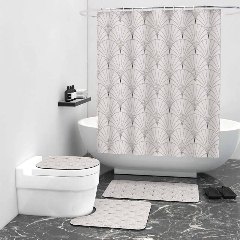 Cortină de duș premium din pongee, impermeabilă și rezistentă la mucegai, separator baie, montaj fără găuri, model geometric