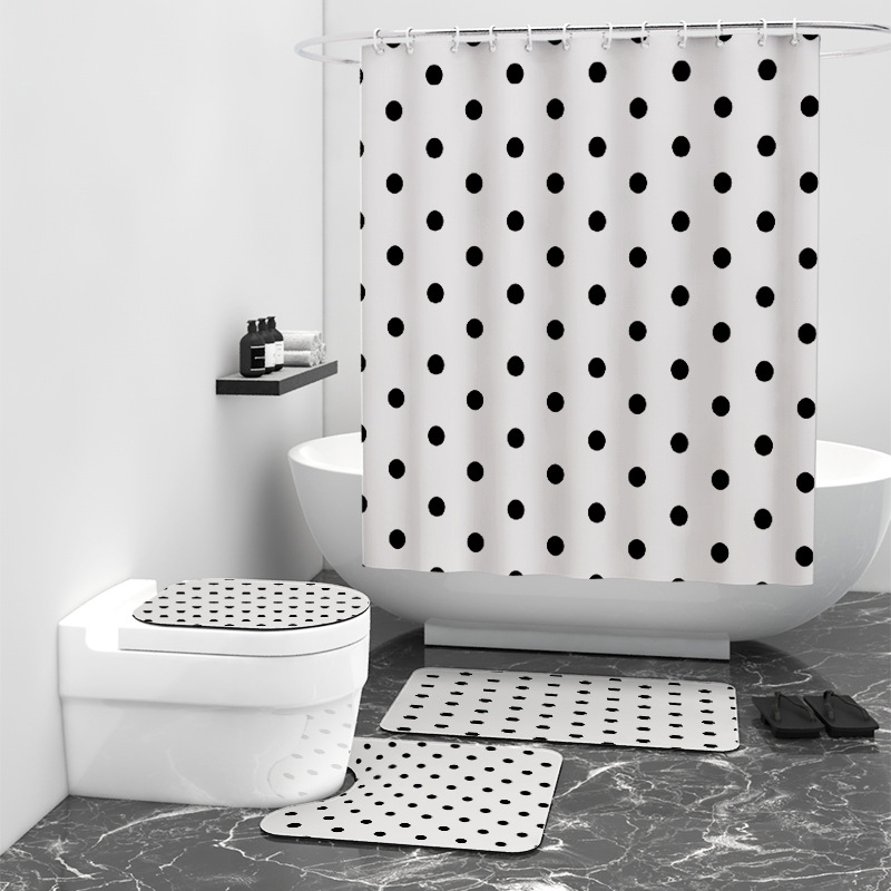 Cortină de duș premium din pongee, impermeabilă și rezistentă la mucegai, separator baie, montaj fără găuri, model geometric